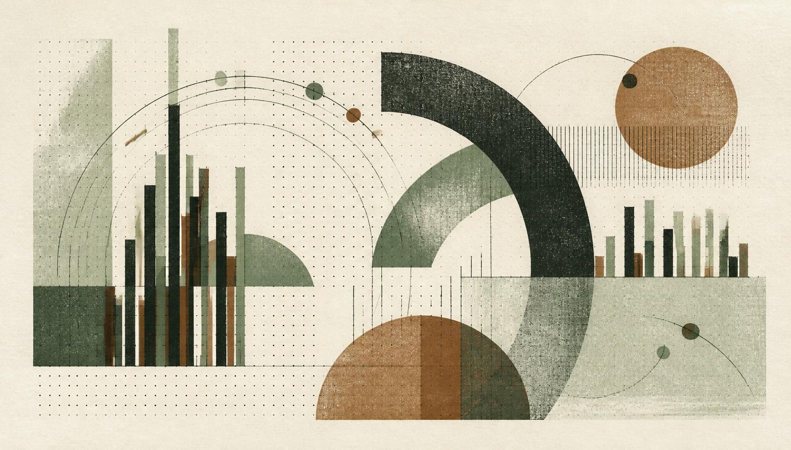 Abstrakte Druckgrafik aus Balken- und Liniendiagrammen als Sinnbild für eigene Studien